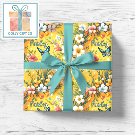 Vintage Boho Floral Personalized Butterfly Gift Wrap - Custom Name Gift Wrapping Paper