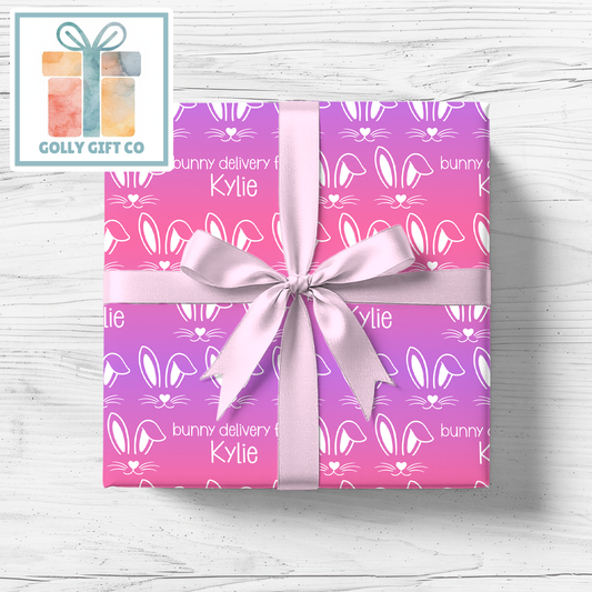 Personalized Easter Bunny Wrapping Paper - Your Name Easter Gift Wrap in Pink/Purple Gradient - Child's Name From The Easter Bunny Gift Wrap - Golly Gift Co