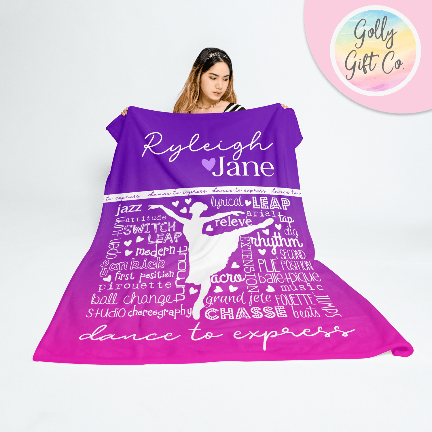 Personalized Dance Blanket - Gradient Typography Blanket for Dancer - Golly Gift Co