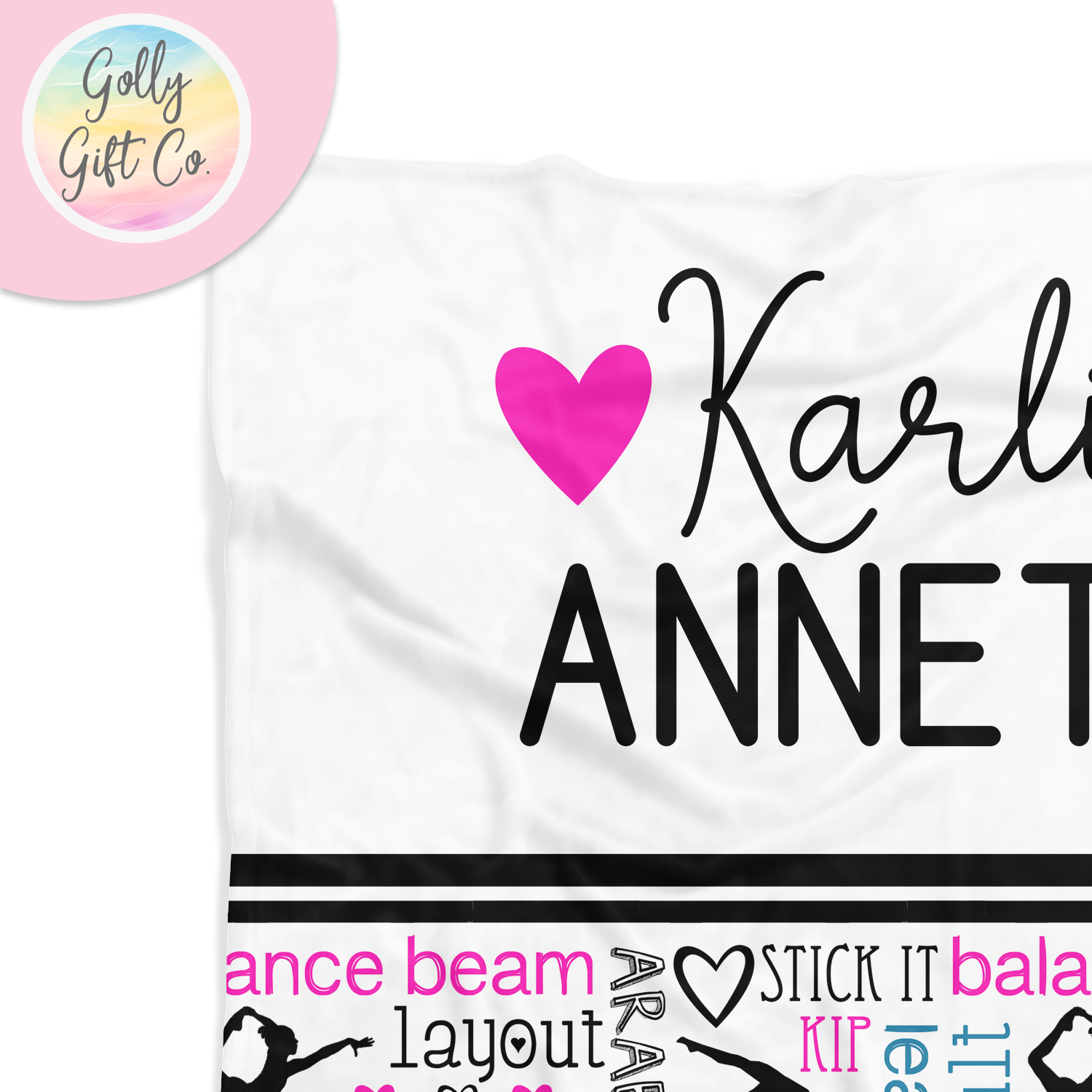 Personalized Gymnastics Fleece Blanket - 2 Names Typography Blanket for Gymnast - Golly Gift Co