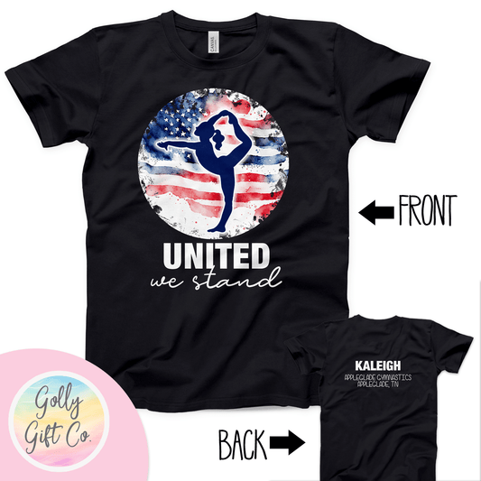 Personalized Gymnastics Team T-Shirt - Patriotic USA United We Stand - Golly Gift Co