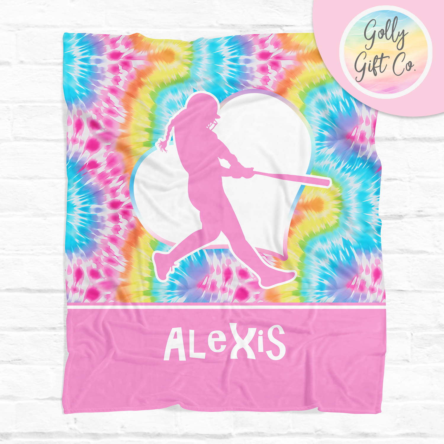 Personalized Bright Tie Dye Softball Bedding - Gift for Softball Player - Girls Softball Themed Fleece or Sherpa Throw Blanket - Golly Gift Co