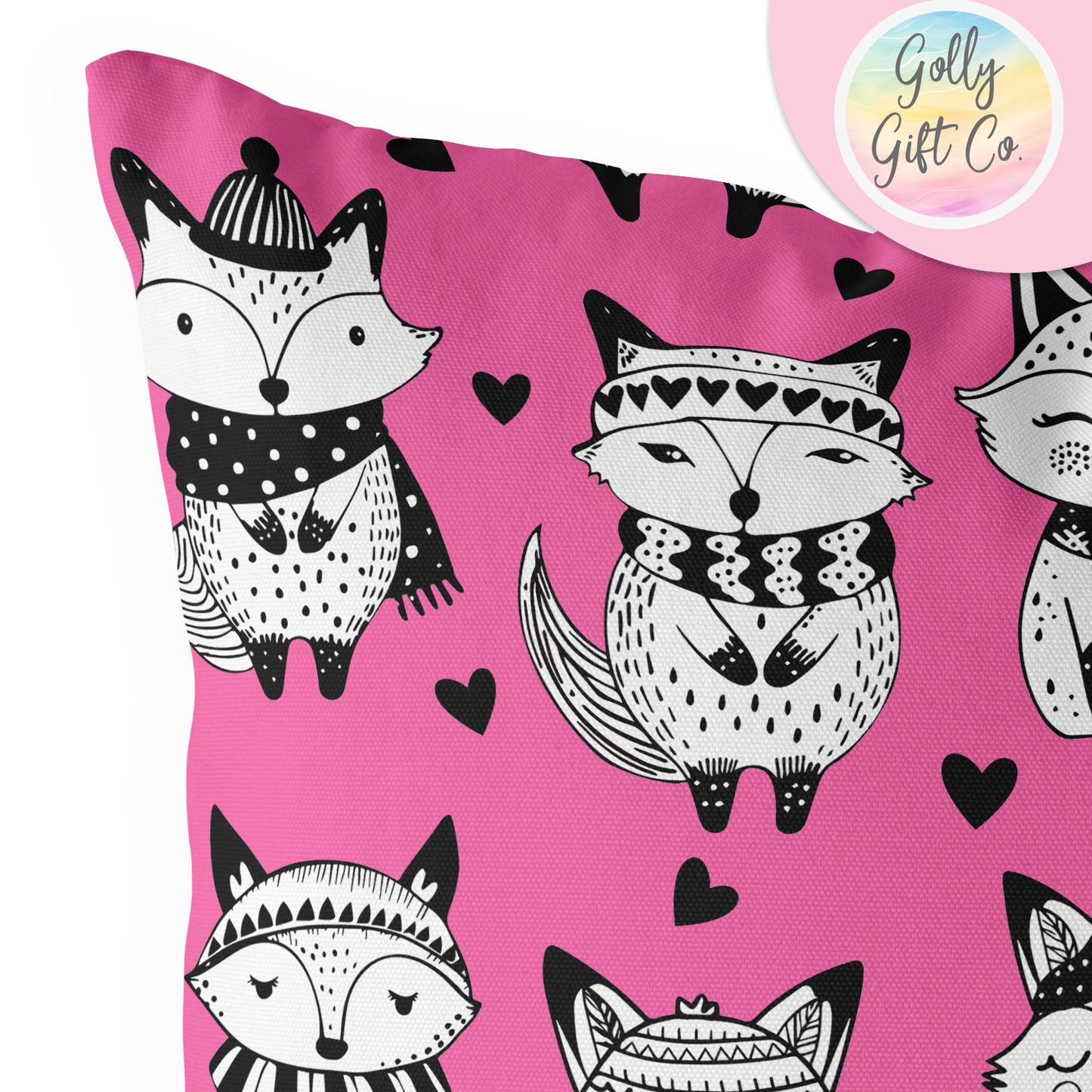 Doodle Foxes Throw Pillow - Black and White Foxes in Clothing Doodles Decorative Throw Pillow and / or Cover for Fox Lovers