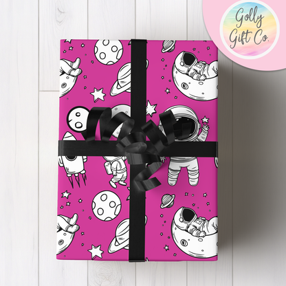 Doodle Space Astronauts Wrapping Paper - Gift Wrap - Any Occasion Gift Wrapping Paper for Space Enthusiasts with Black and White Astronauts