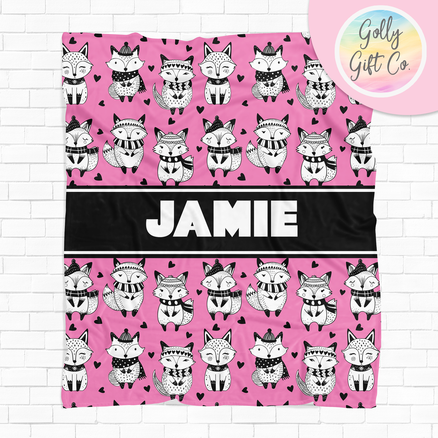 Personalized Doodle Fox Fleece Blanket / Gift for People Who Love Foxes / Customized Novelty Foxes Gift/ Your Name Blanket Fox Bedding