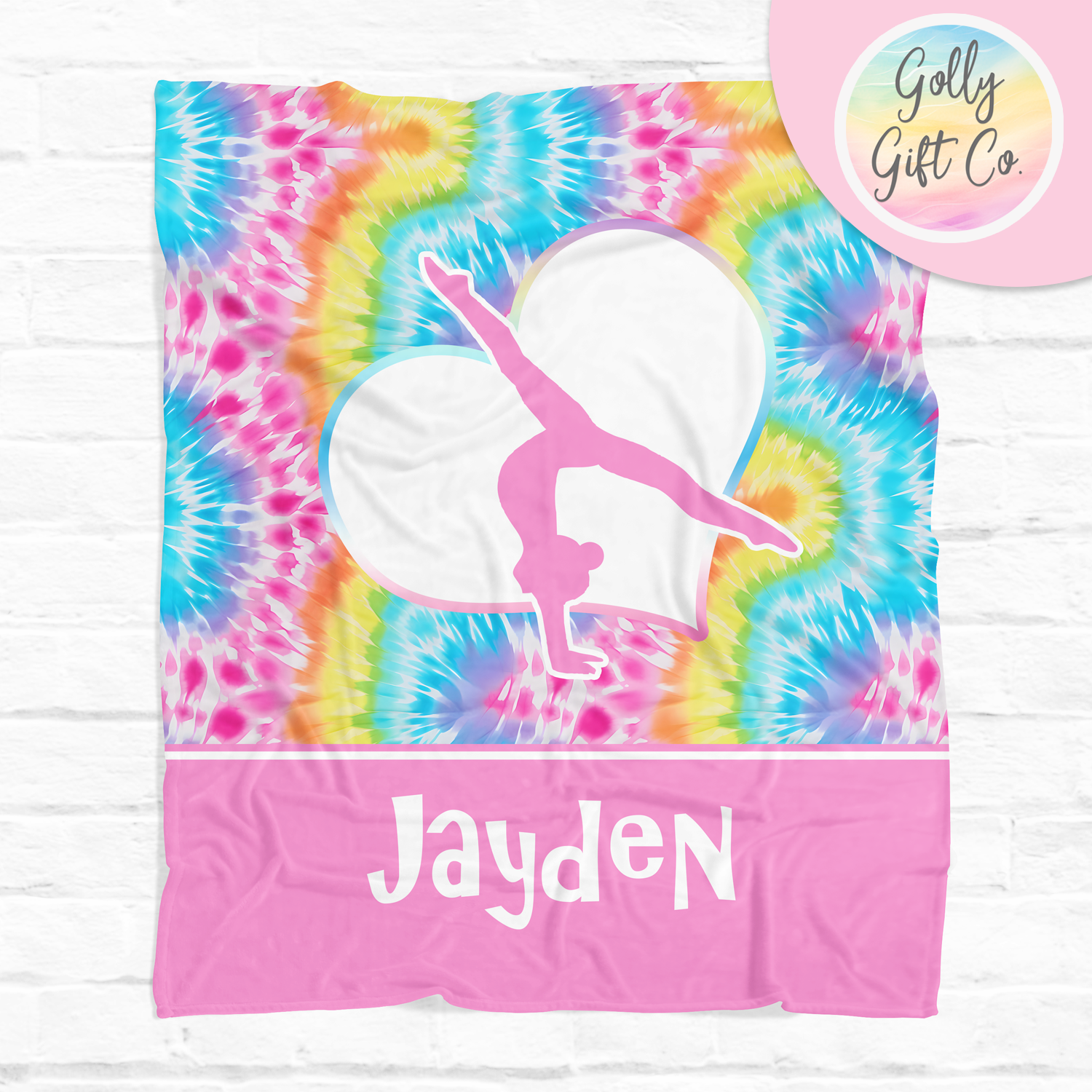 Personalized Bright Tie Dye Gymnastics Bedding - Girl Artistic Gymnastics Themed Fleece or Sherpa Throw Blanket - Gymnastics Gift for Girls - Golly Gift Co