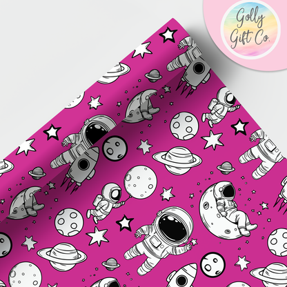 Doodle Space Astronauts Wrapping Paper - Gift Wrap - Any Occasion Gift Wrapping Paper for Space Enthusiasts with Black and White Astronauts