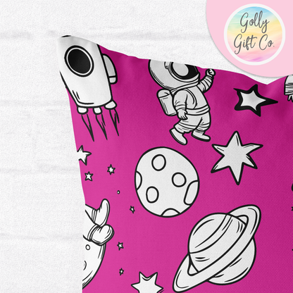 Doodle Astronauts Throw Pillow - Black and White Space Doodles Decorative Throw Pillow and / or Cover for Space Enthusiasts