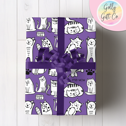 Doodle Kitties Wrapping Paper - Gift Wrap - Any Occasion Gift Wrapping Paper for Cat Lovers with Black and White Doodle Cats