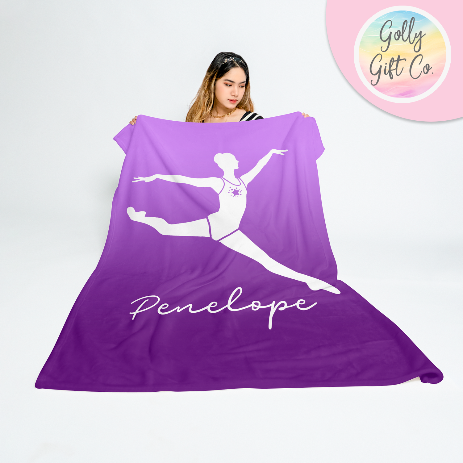 Personalized Gymnastics Fleece Blanket / Gift for Gymnast / Customized Gymnastics Team Gift / Your Name Blanket/ Strong Gradient Bedding - Golly Gift Co