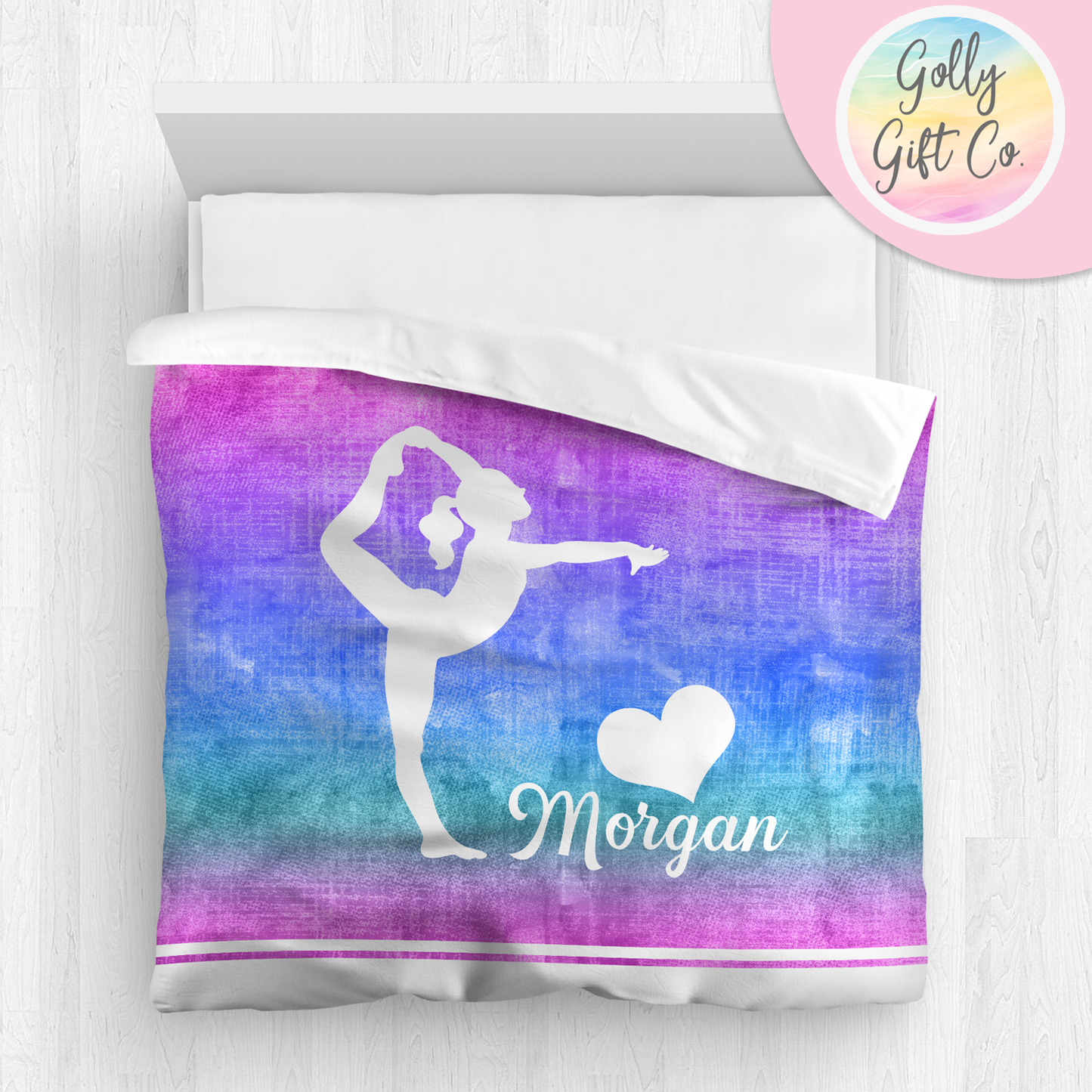 Personalized Girl's Gymnastics Bedding / Gymnastics Duvet / Gymnastics Comforter / Purple Gradient / Customized Gymnastics Bed Set / Pillow - Golly Gift Co