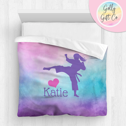 Personalized Girl's Martial Arts / Karate Bedding / Customized Martial Arts Duvet or Comforter Throw Pillow Sham / On a Cloud / Bed Set - Golly Gift Co