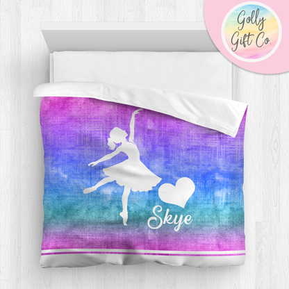 Personalized Girl's Dance Bedding / Customized Dancer Duvet or Comforter Throw Pillow Sham / Purple Gradient / Bed Set Room Decor for Dancer