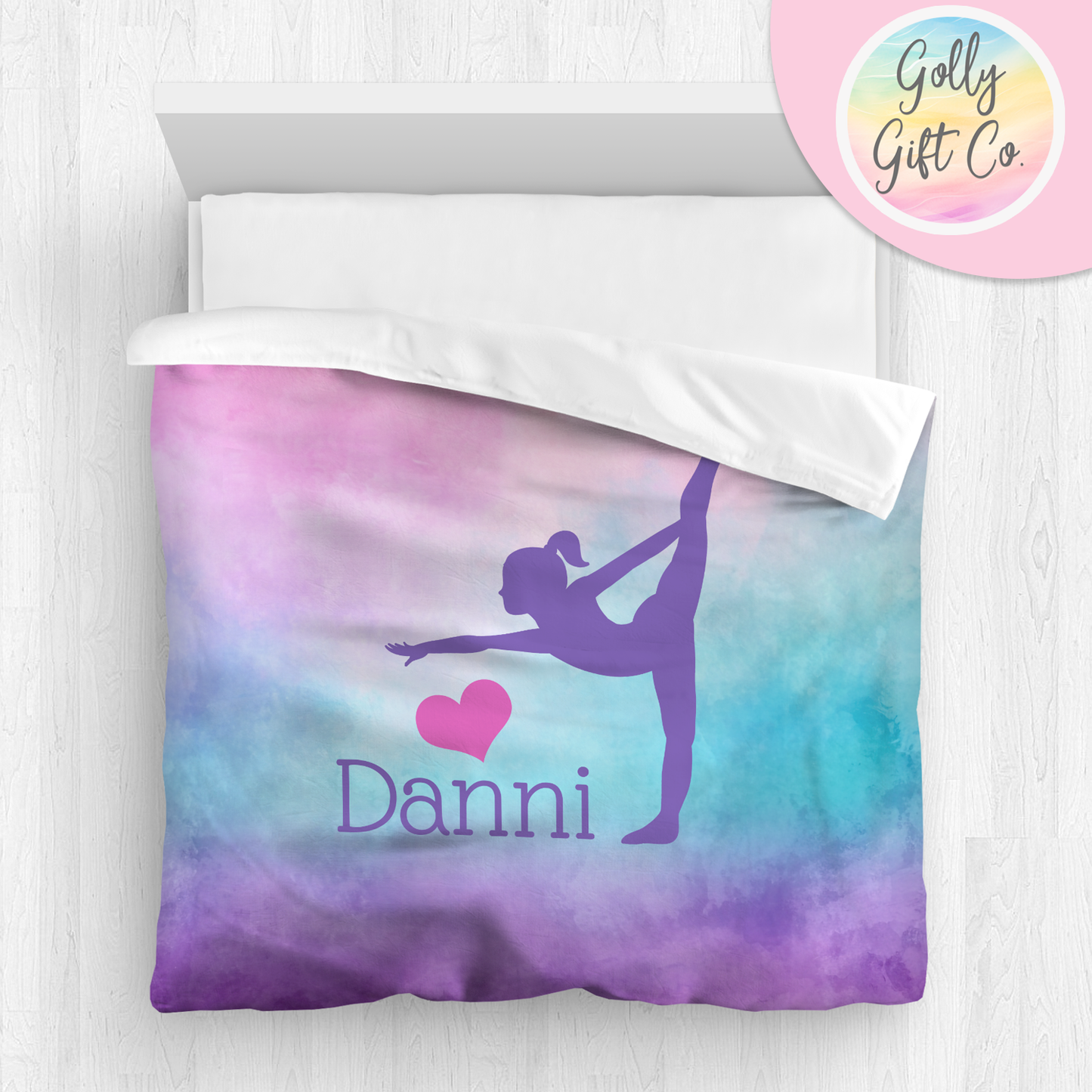 Personalized Girl's Gymnastics Bedding / Gymnastics Duvet / Gymnastics Comforter / On a Cloud / Customized Gymnastics Bed Set / Pillow - Golly Gift Co