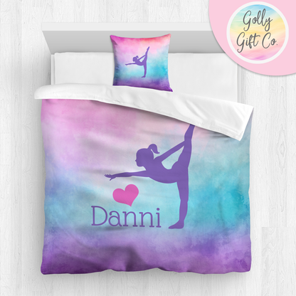 Personalized Girl's Gymnastics Bedding / Gymnastics Duvet / Gymnastics Comforter / On a Cloud / Customized Gymnastics Bed Set / Pillow - Golly Gift Co