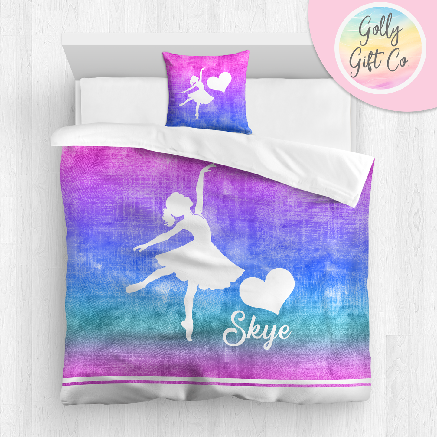 Personalized Girl's Dance Bedding / Customized Dancer Duvet or Comforter Throw Pillow Sham / Purple Gradient / Bed Set Room Decor for Dancer