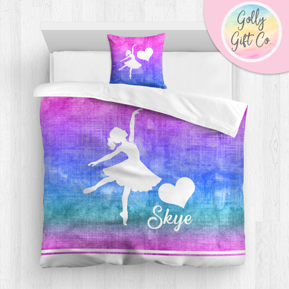 Personalized Girl's Dance Bedding / Customized Dancer Duvet or Comforter Throw Pillow Sham / Purple Gradient / Bed Set Room Decor for Dancer