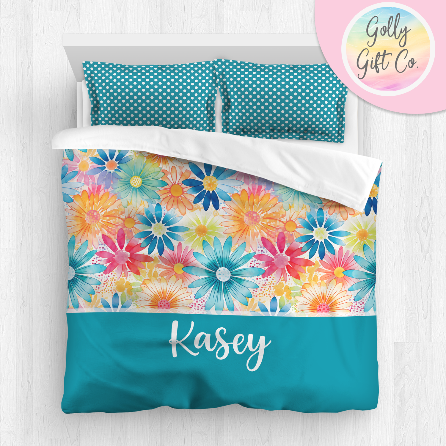 Personalized Girl's Floral Bedding - Duvet or Comforter in Twin - Twin XL - and Full/Queen Sizes - Monogrammed Bedding for Girls - Golly Gift Co