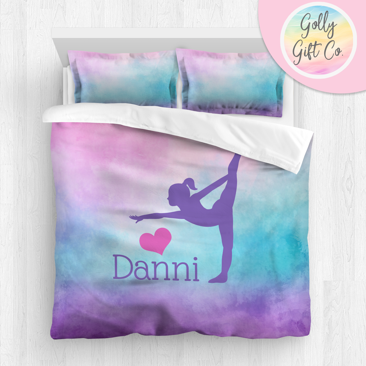 Personalized Girl's Gymnastics Bedding / Gymnastics Duvet / Gymnastics Comforter / On a Cloud / Customized Gymnastics Bed Set / Pillow - Golly Gift Co