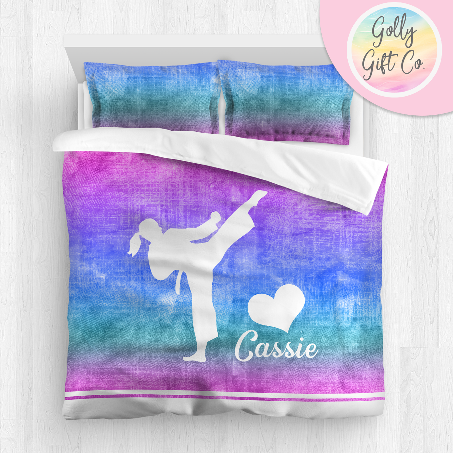 Personalized Girl's Martial Arts / Karate Bedding / Customized Martial Arts Duvet or Comforter Throw Pillow Sham / Purple Gradient / Bed Set