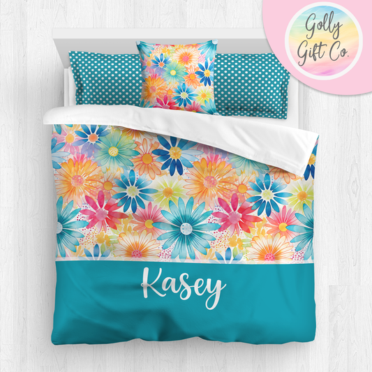 Personalized Girl's Floral Bedding - Duvet or Comforter in Twin - Twin XL - and Full/Queen Sizes - Monogrammed Bedding for Girls - Golly Gift Co