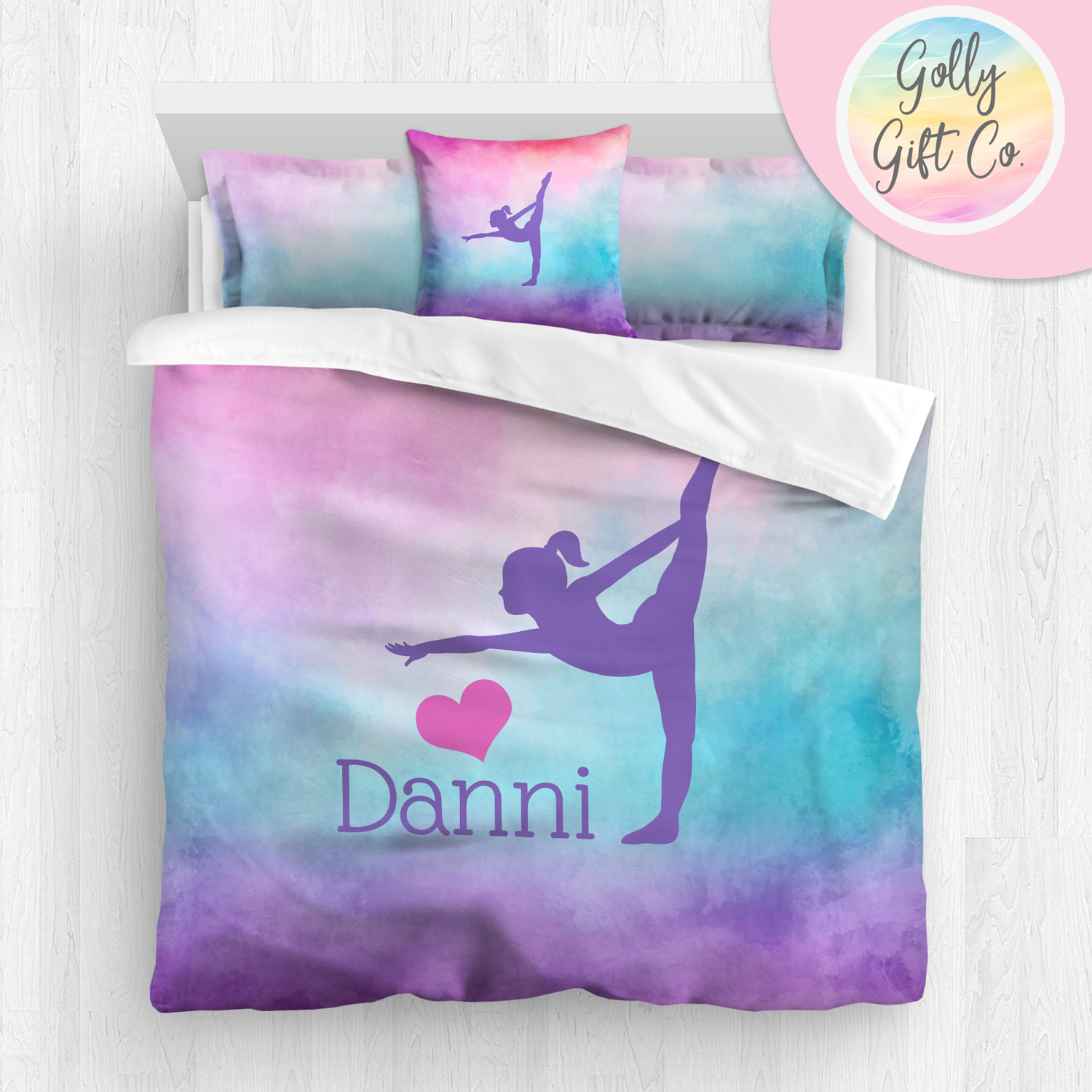 Personalized Girl's Gymnastics Bedding / Gymnastics Duvet / Gymnastics Comforter / On a Cloud / Customized Gymnastics Bed Set / Pillow - Golly Gift Co