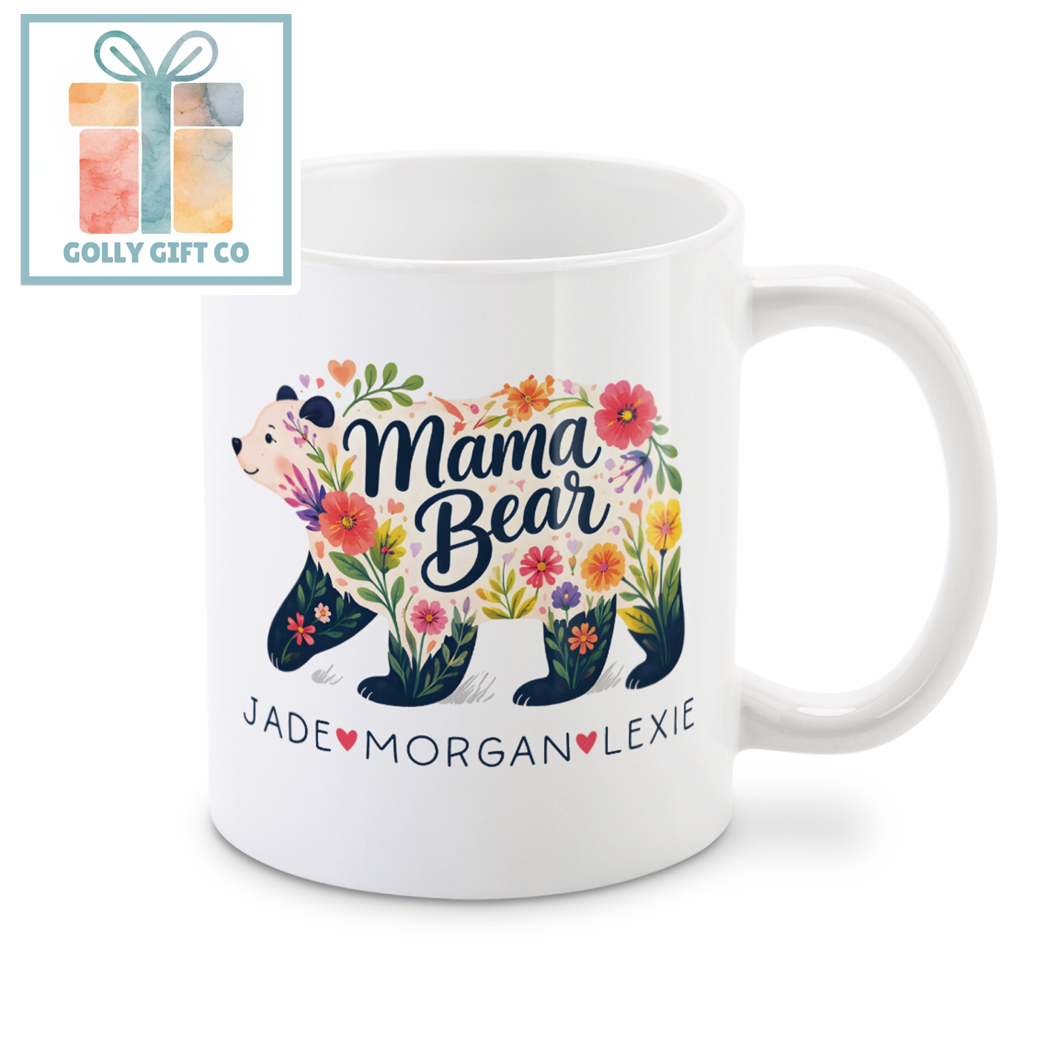 Personalized Floral Mama Bear Mug | Custom Name Mom Gift | Mother's Day Birthday Gift for Mom - Golly Gift Co