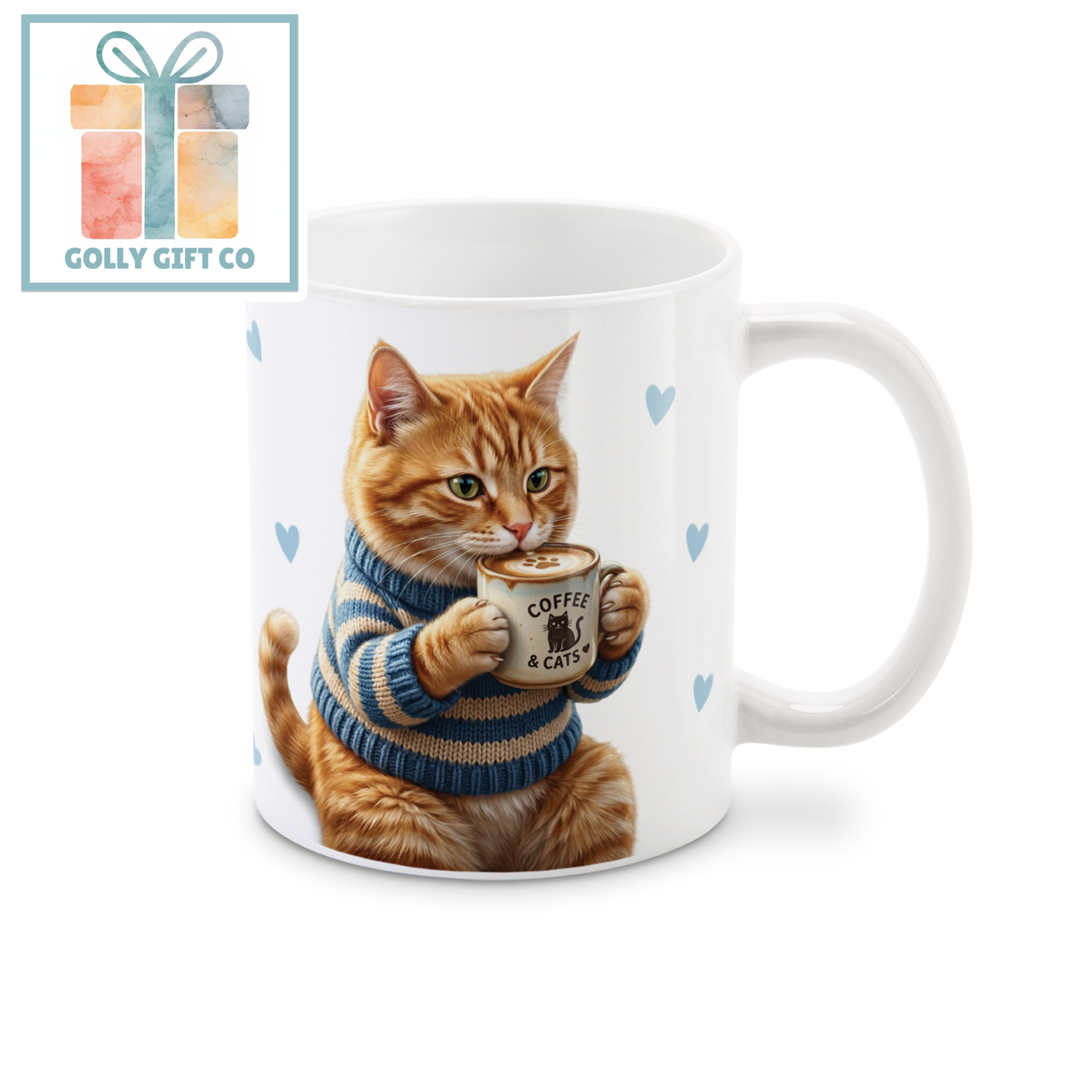 Coffee & Cats Mug | Cute Orange Cat in Sweater Coffee Mug | Cat Lover Gift | Cat Mom Mug | Funny Cat Coffee Cup | Gift for Her - Golly Gift Co
