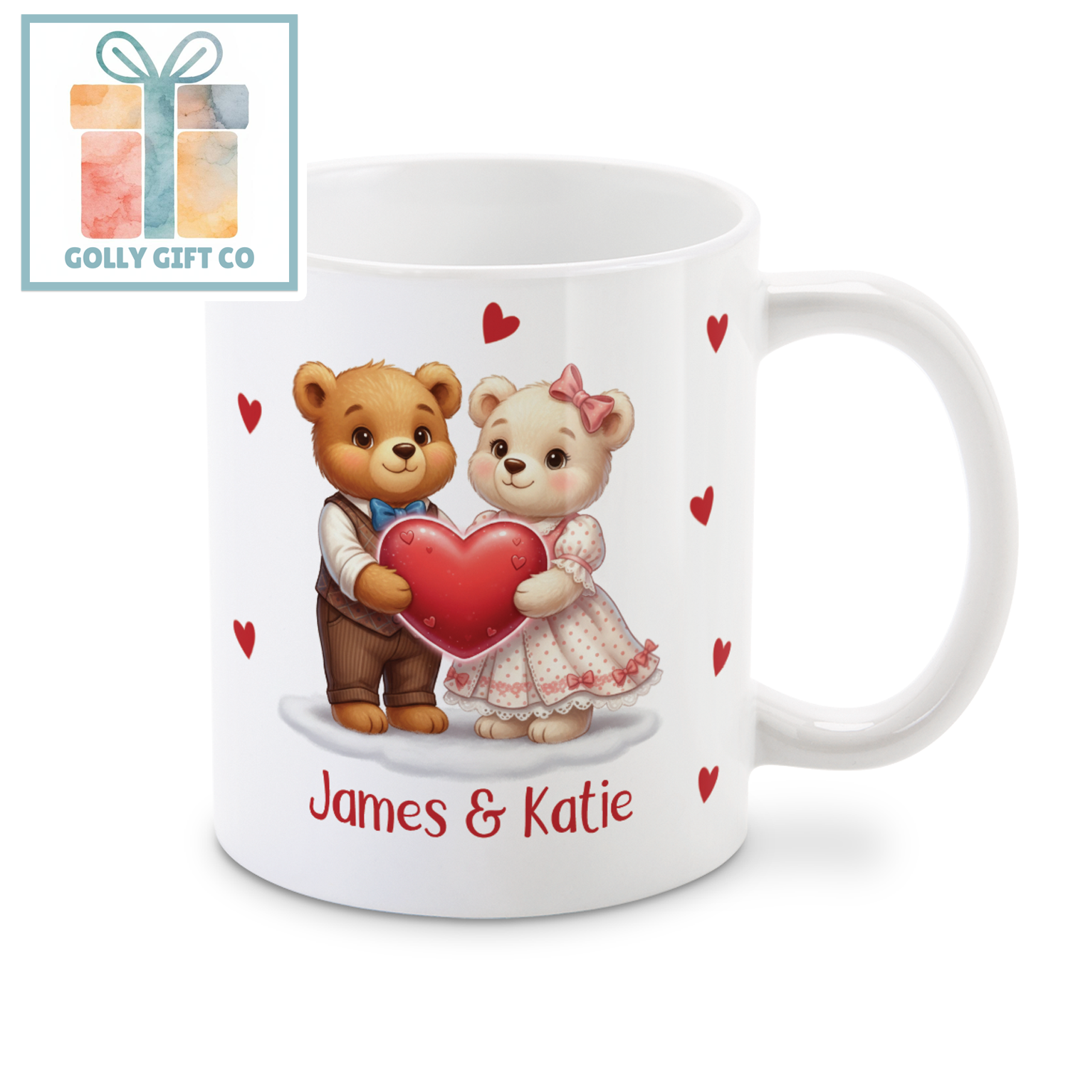 Personalized Couples Teddy Bear Mug, Custom Name Gift for Valentines / Anniversary, His and Hers Gift - Golly Gift Co