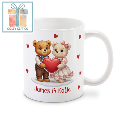 Personalized Couples Teddy Bear Mug, Custom Name Gift for Valentines / Anniversary, His and Hers Gift - Golly Gift Co
