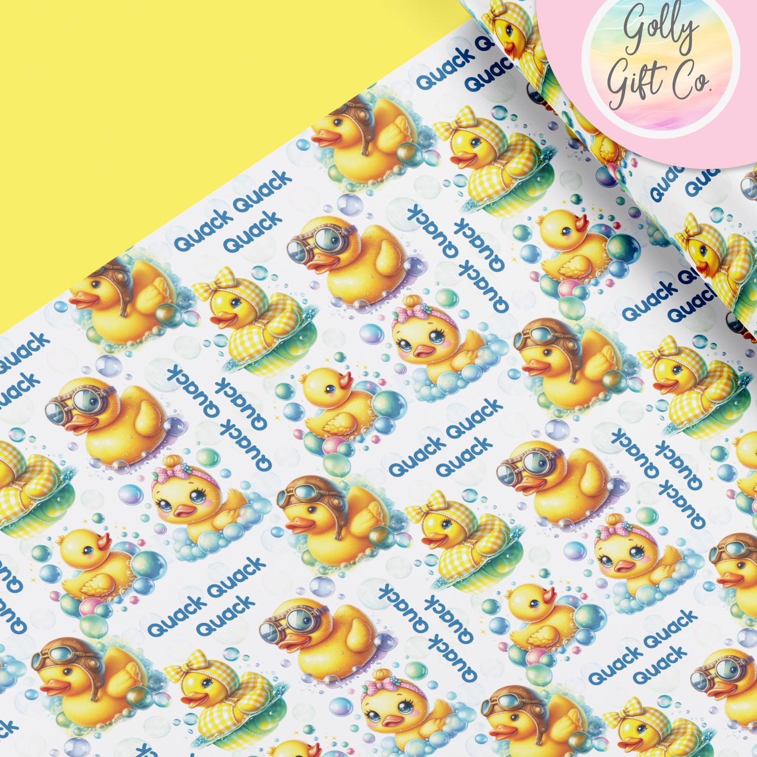 Rubber Ducky Quack Quack Quack Wrapping Paper - Gift Wrap - Cute Rubber Duckies Birthday or Baby Shower or Any Occasion Wrapping Paper - Golly Gift Co