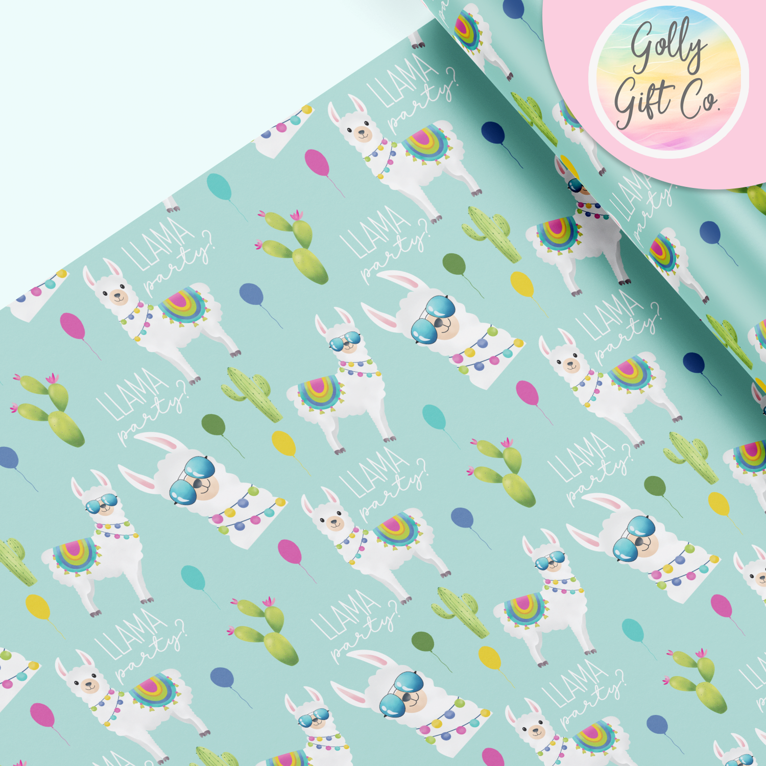 Llama Party?  Cute Llama Themed Wrapping Paper - Llama Gift Wrap For Birthday or Other Occasions - Golly Gift Co