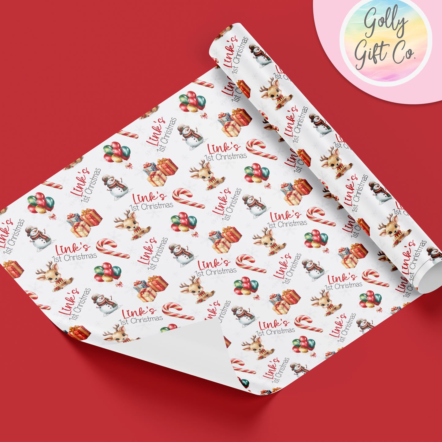 Personalized Baby's First Christmas Wrapping Paper - Your Name Christmas Gift Wrap - Baby's Name Christmas Gift Wrap - Golly Gift Co