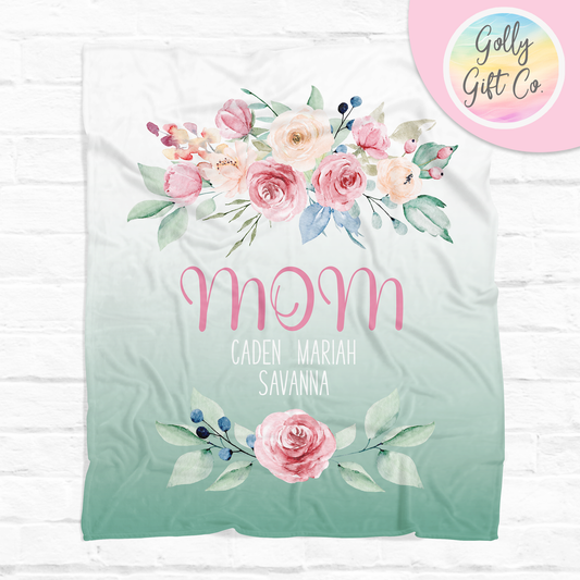 Personalized Mom Blanket with Kids Names - Gradient Garden - Fleece Blanket Gift for Mom - Mother's Day Gift/Christmas