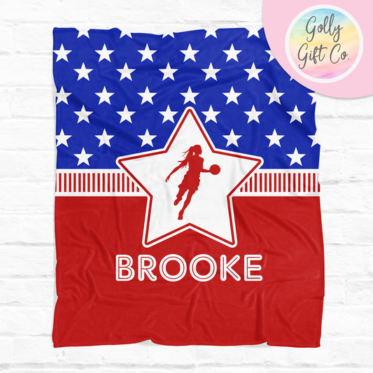 Personalized Basketball Blanket - Patriotic USA Basketball Fleece or Sherpa Throw Blanket - Gift for Basketball Player