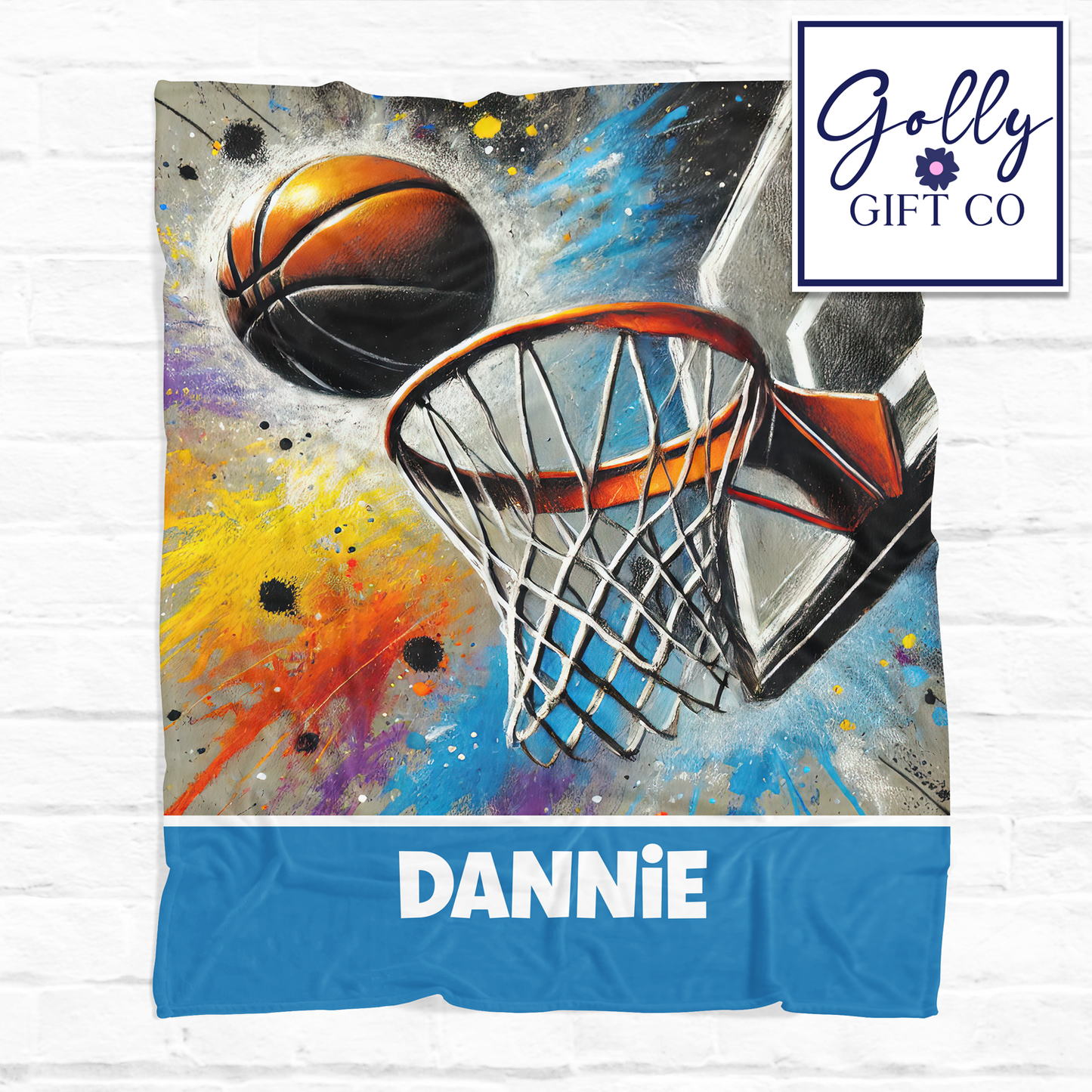 Personalized Graffiti Chalk Basketball Bedding - Unisex Basketball Themed Fleece or Sherpa Throw Blanket - Monogrammed Basketball Gift