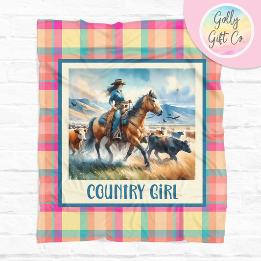 Country Girl Blanket - Country Girl Leading Cattle - Gift for Cowgirl - Fleece Blanket for Country and Western Girl - Golly Gift Co