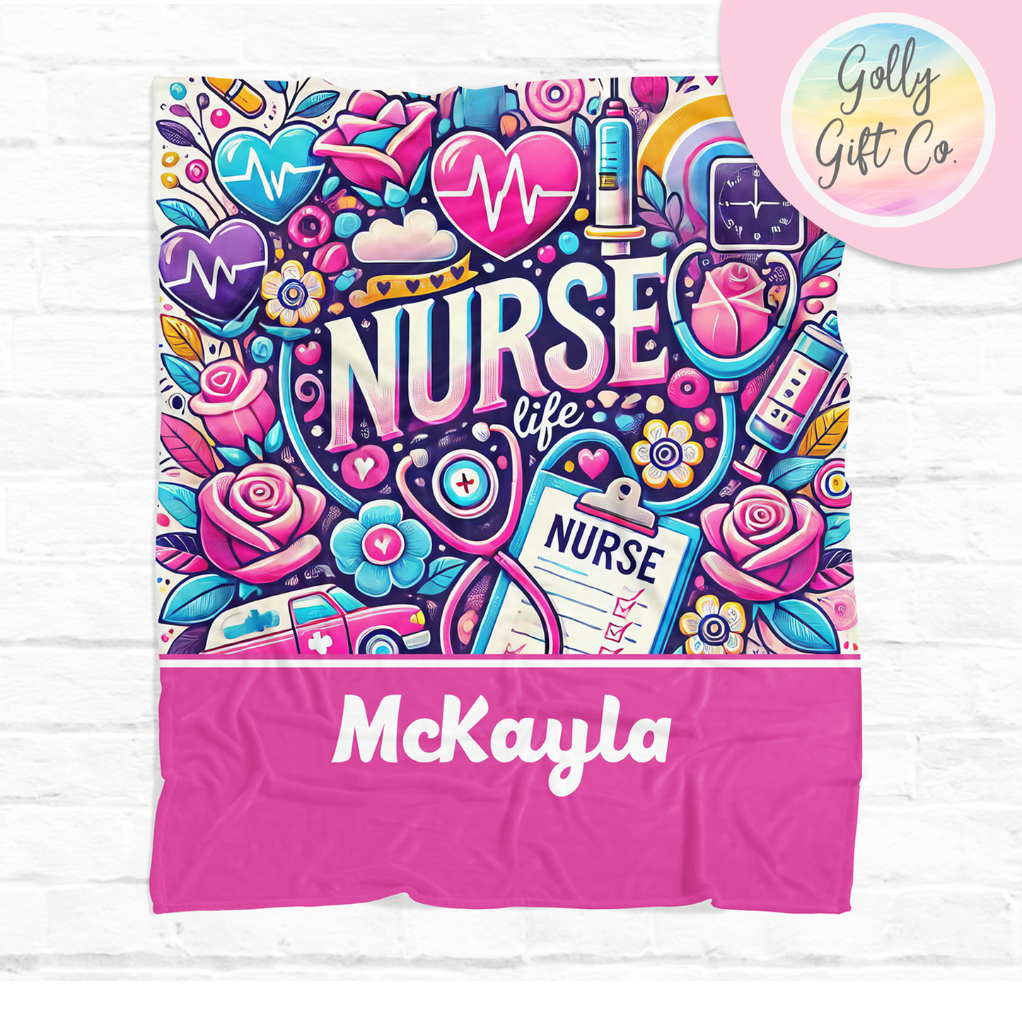 Personalized Name and Roses Nurse Fleece Blanket - Nursing Themed Fleece or Sherpa Throw Blanket - Nurse Bedding - Monogrammed Nurse Gift