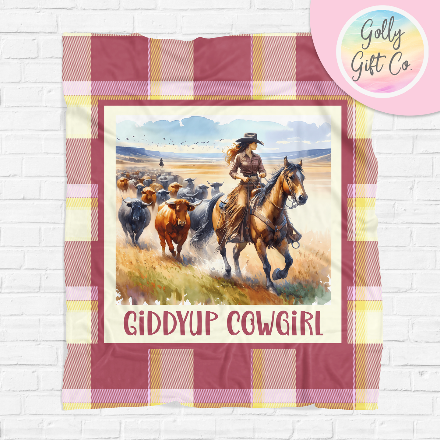 Country Girl Blanket - Giddyup Cowgirl - Gift for Cowgirl - Fleece Blanket for Country and Western Girl - Girl Cattle Drive - Golly Gift Co