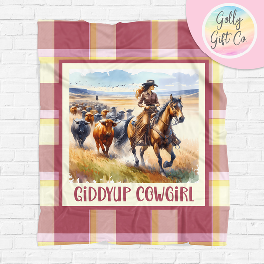 Country Girl Blanket - Giddyup Cowgirl - Gift for Cowgirl - Fleece Blanket for Country and Western Girl - Girl Cattle Drive - Golly Gift Co