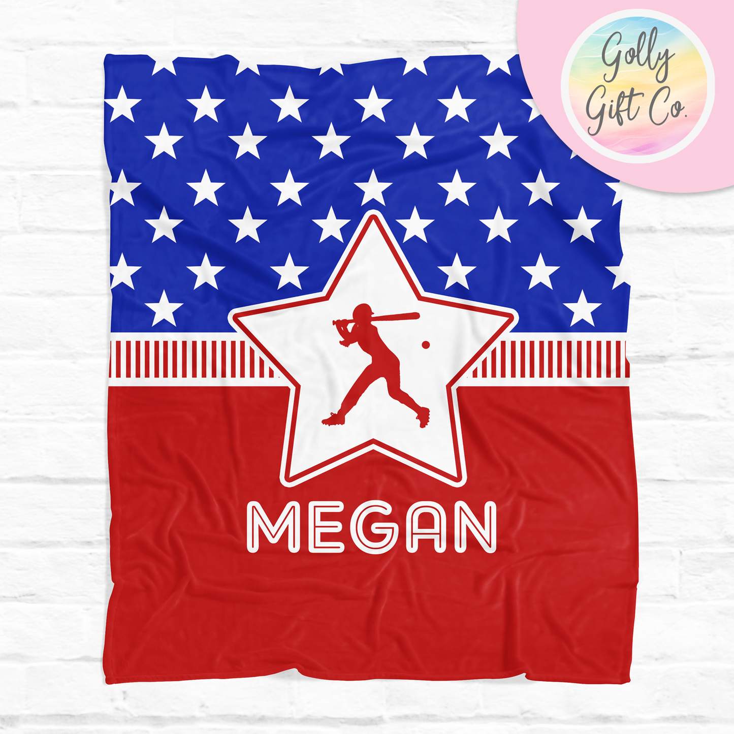 Personalized Softball Blanket - Patriotic USA Softball Fleece or Sherpa Throw Blanket - Gift for Softball Player