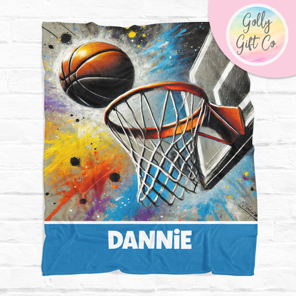 Personalized Graffiti Chalk Basketball Bedding - Unisex Basketball Themed Fleece or Sherpa Throw Blanket - Monogrammed Basketball Gift