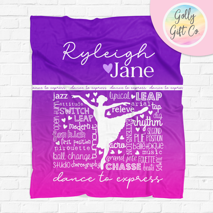 Personalized Dance Blanket - Gradient Typography Blanket for Dancer - Golly Gift Co