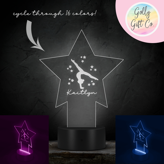 Personalized Star Gymnast LED Light with Your Name - 16 Color Nightlight / Room Light