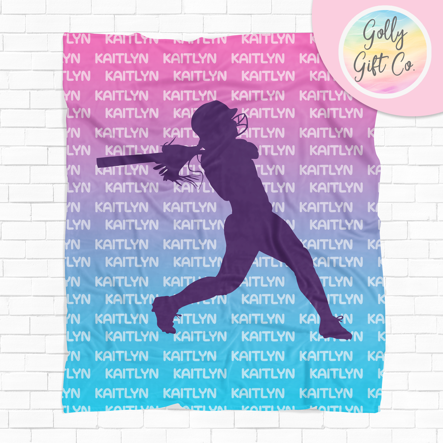 Personalized Name Shadow Gradient Softball Bedding - Softball Themed Fleece or Sherpa Throw Blanket For Girls Who Play Softball - Golly Gift Co