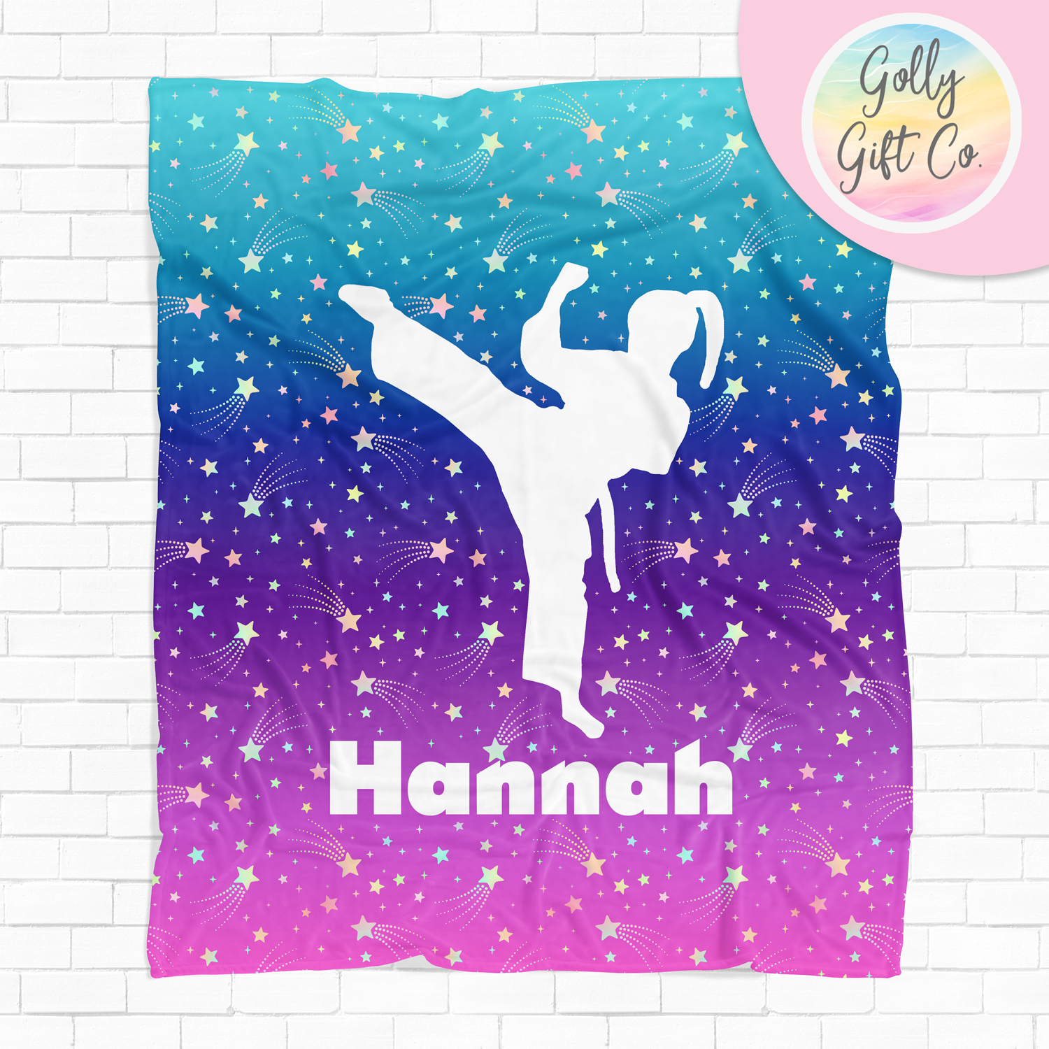 Personalized Among the Stars Karate Bedding - Martial Arts Themed Fleece or Sherpa Throw Blanket - Gift For Martial Arts Girl - Golly Gift Co