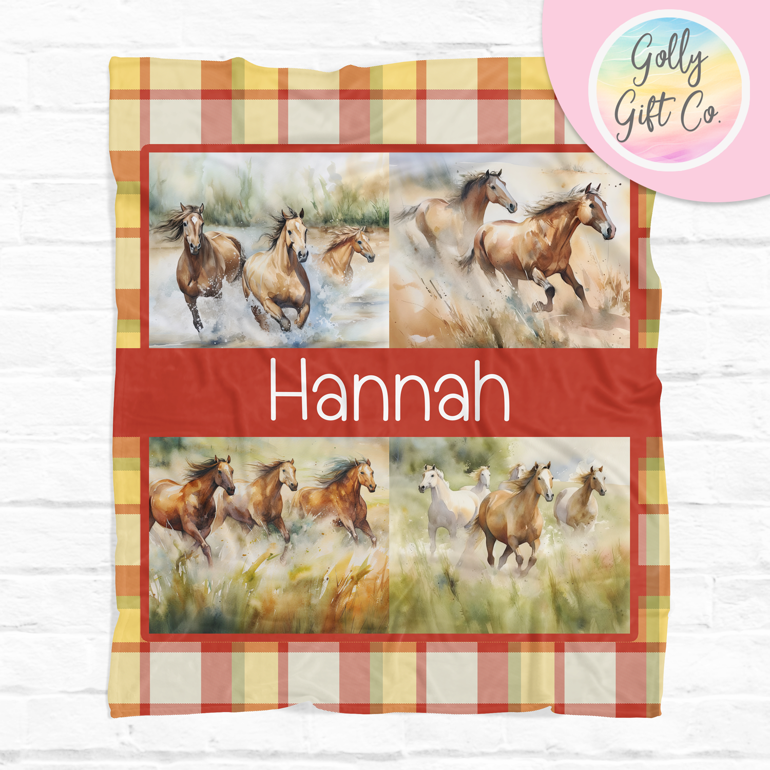 Personalized Wild Horses Fleece Blanket - Gift for Cowgirls and Horse Lovers - Country and Western Bedding for Girls Who Love Horses - Golly Gift Co