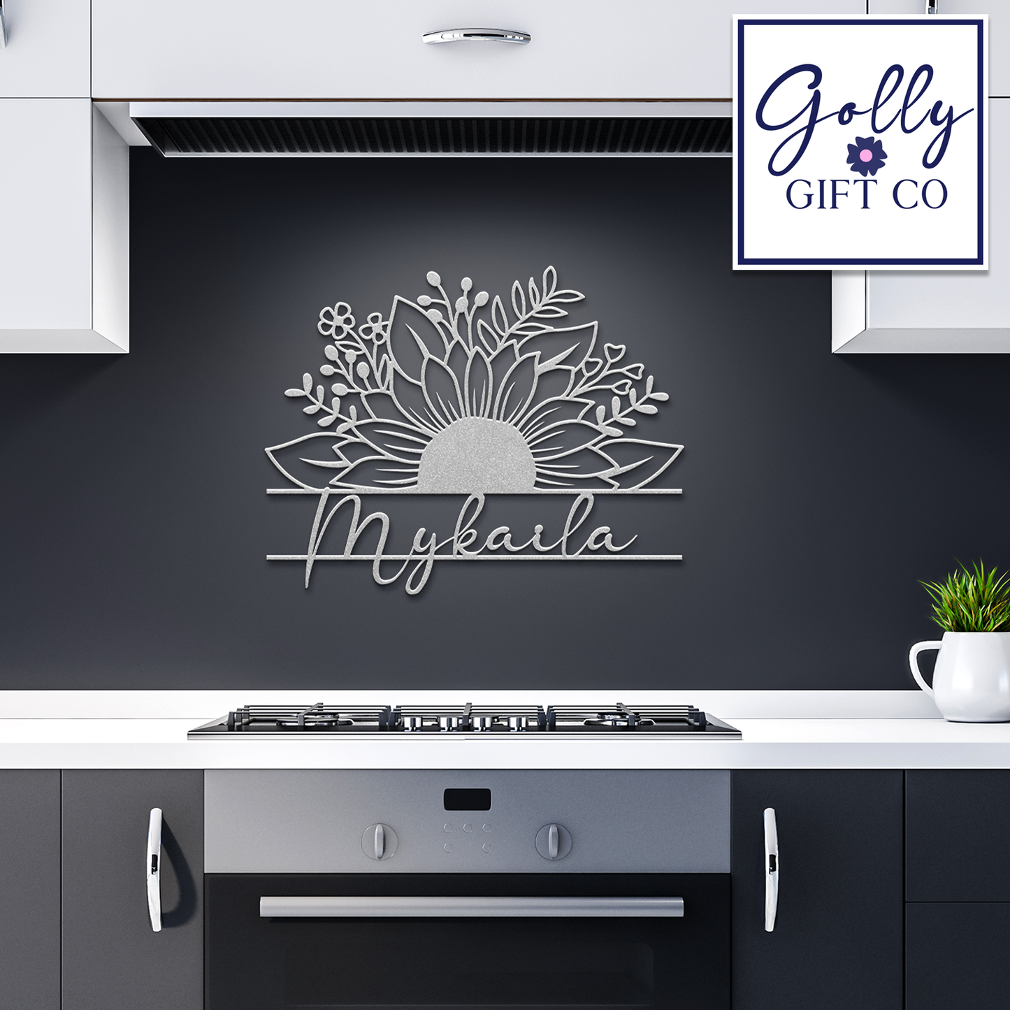 Personalized Monogrammed Die-Cut Steel Sign with Sunflower and Name - Family Name Indoor or Outdoor Metal Sign