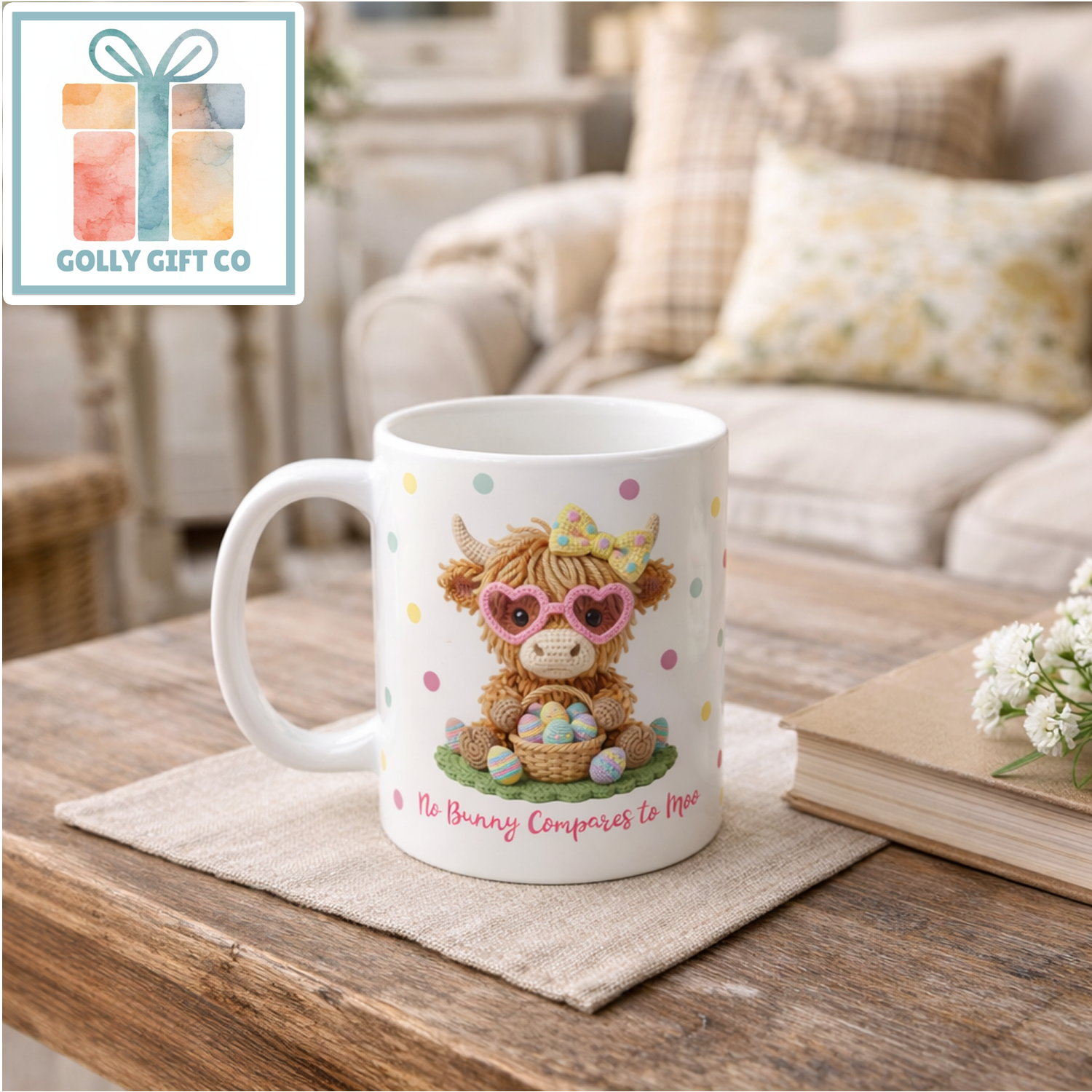 Yarn Style Highland Cow Easter Mug | Cute Animal Coffee Cup | Easter Gift for Her | No Bunny Compares to Moo - Golly Gift Co