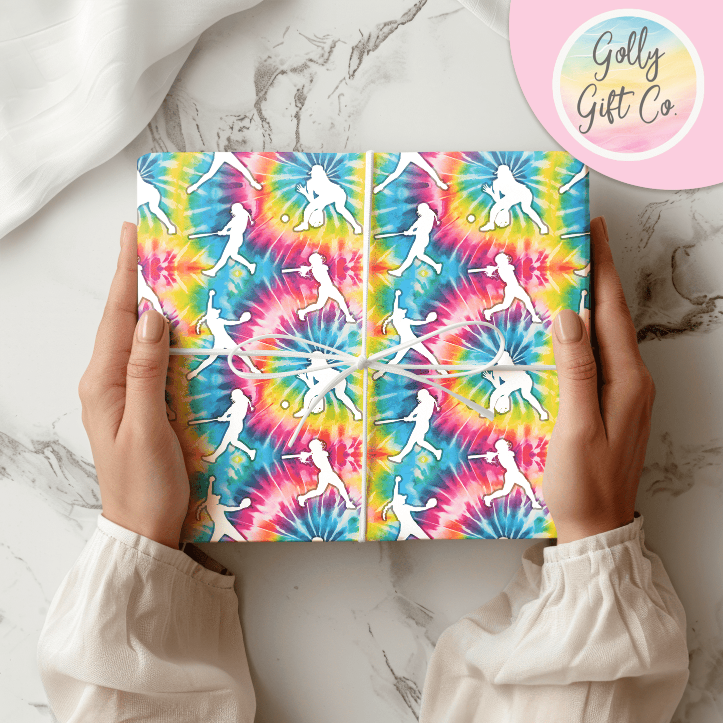 Tie Dye Softball Gift Wrapping Paper - Golly Gift Co